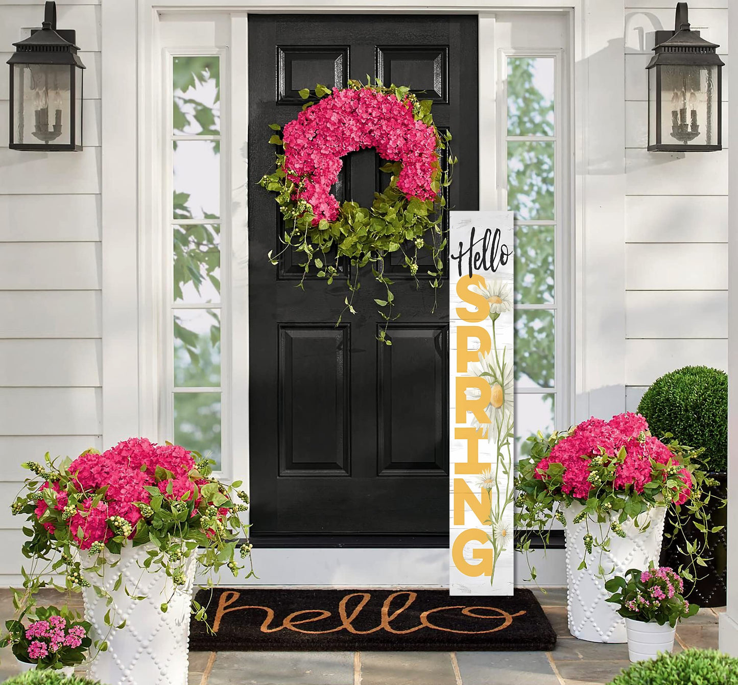 Hello Spring Wooden Porch Sign 47" Spring Large Welcome Porch Sign for Home Front Door Yard Season Decor