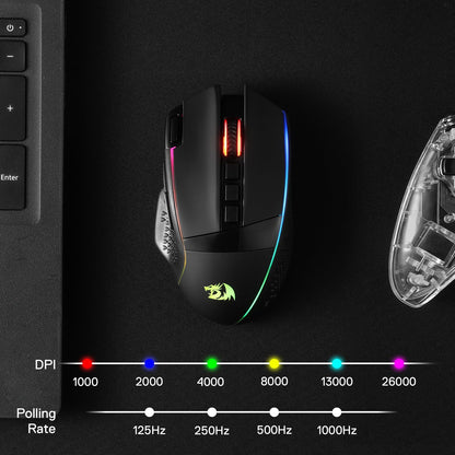 Redragon M810 Pro Wireless Gaming Mouse, 10000 DPI Wired/Wireless Gamer Mouse w/Rapid Fire Key, 8 Macro Buttons, 45-Hour Reliable Power Capacity and RGB Backlit for PC/Mac/Laptop