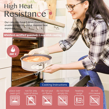 RHOLET Cake Tin 9 Inch for Baking, 23cm Springform Baking Tin for Cheesecake, Non-Stick Deep Round Cake Pans, Bakeware, Unique Rhombus Design-Oven Safe, Home and Kitchen
