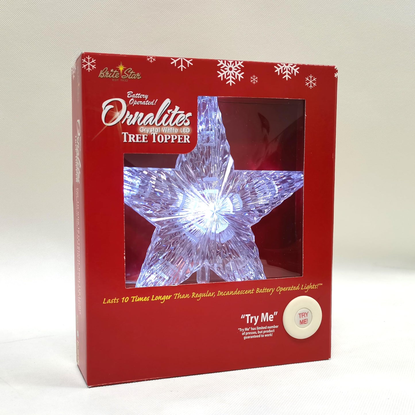 Brite Star Battery Operated 10 Lt Pentagram Star LED Tree Topper, Pure White