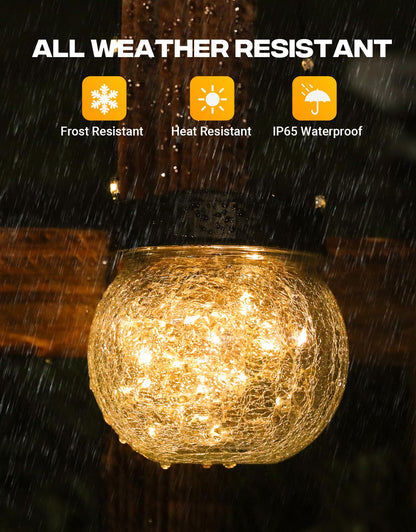 PARTPHONER Solar Lanterns Solar Lights Outdoor Waterproof 6-Pack, Solar Powered Hanging Lights Cracked Glass Hanging Globes for Christmas Decoration, Shepherd Hook, Garden Tree Ornaments