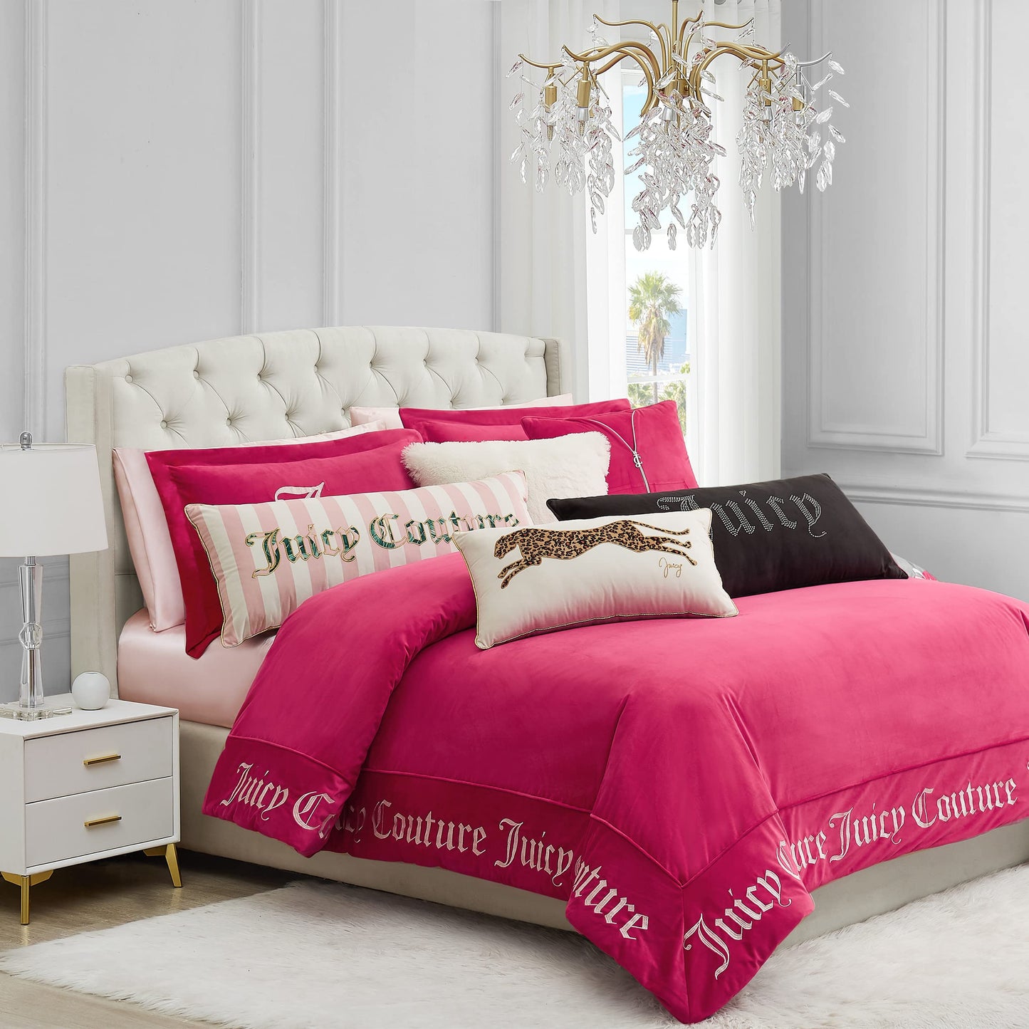 Juicy Couture – Decorative Accent Pillow Velvet Safari Leopard Premium Reversible Throw Pillow Living Room and Bedroom Décor Measures 14" x 24" Cheetah on White