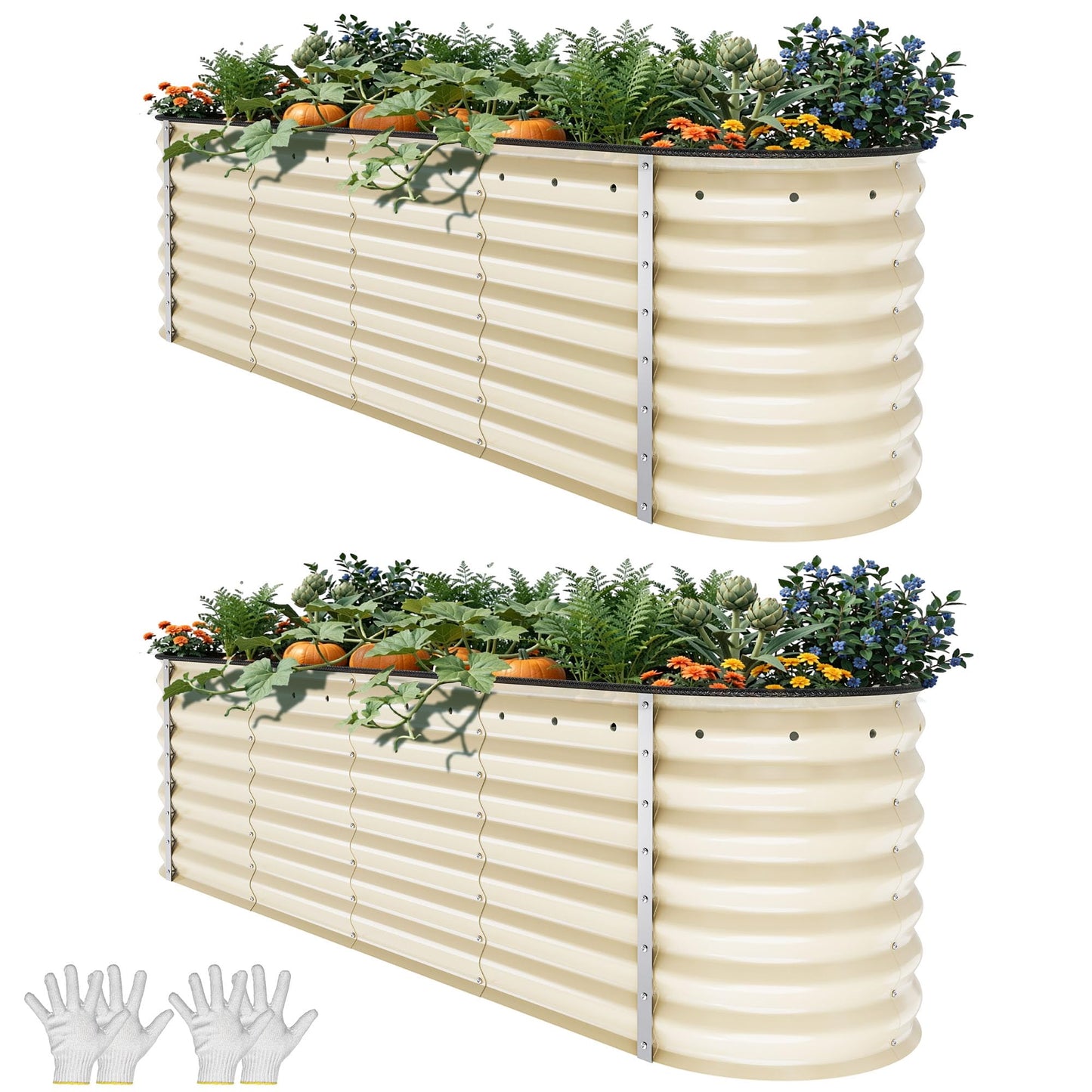 YITAHOME 8x2x2ft Large Raised Garden Bed Kit, 24" Tall 9 in 1 Galvanized Metal Planter Box with Gloves and Safety Rubber, Outdoor Above Ground Planters for Plants Vegetables Flowers, Cream Yellow