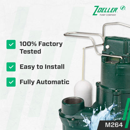 Zoeller M264 Waste-Mate Sewage Pump, 4/10th Horsepower, 115V