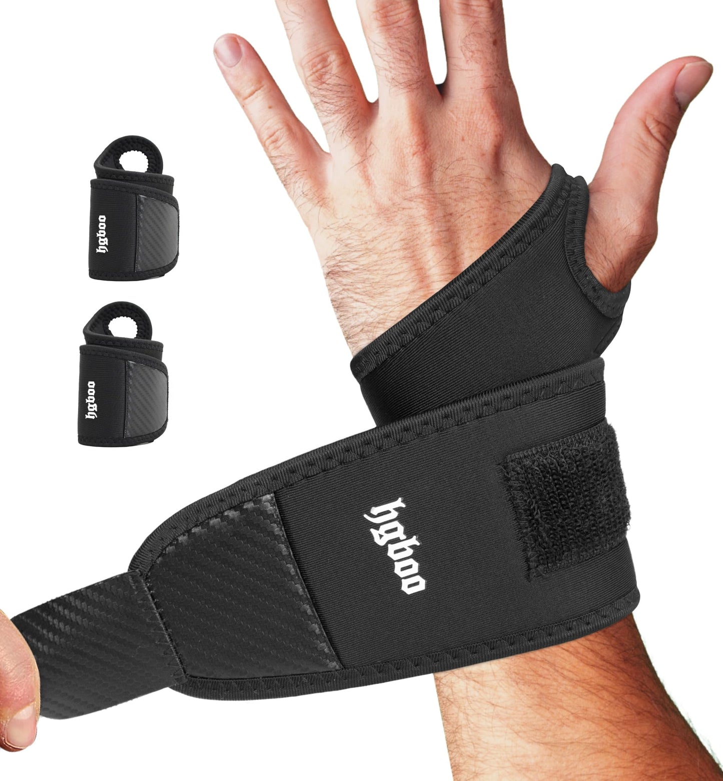 HGBOO 2-Pack Weightlifting Wrist Wraps, Durable Thick Neoprene Wrist Brace Support for Powerlifting, Gym Workouts, Tennis | Pain Relief for Carpal Tunnel, Arthritis, Tendonitis - Adjustable (Black)
