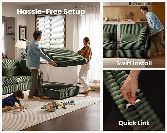 115" Oversized Corduroy Couch Modular Sectional Sofa, Washable Cloud Couch