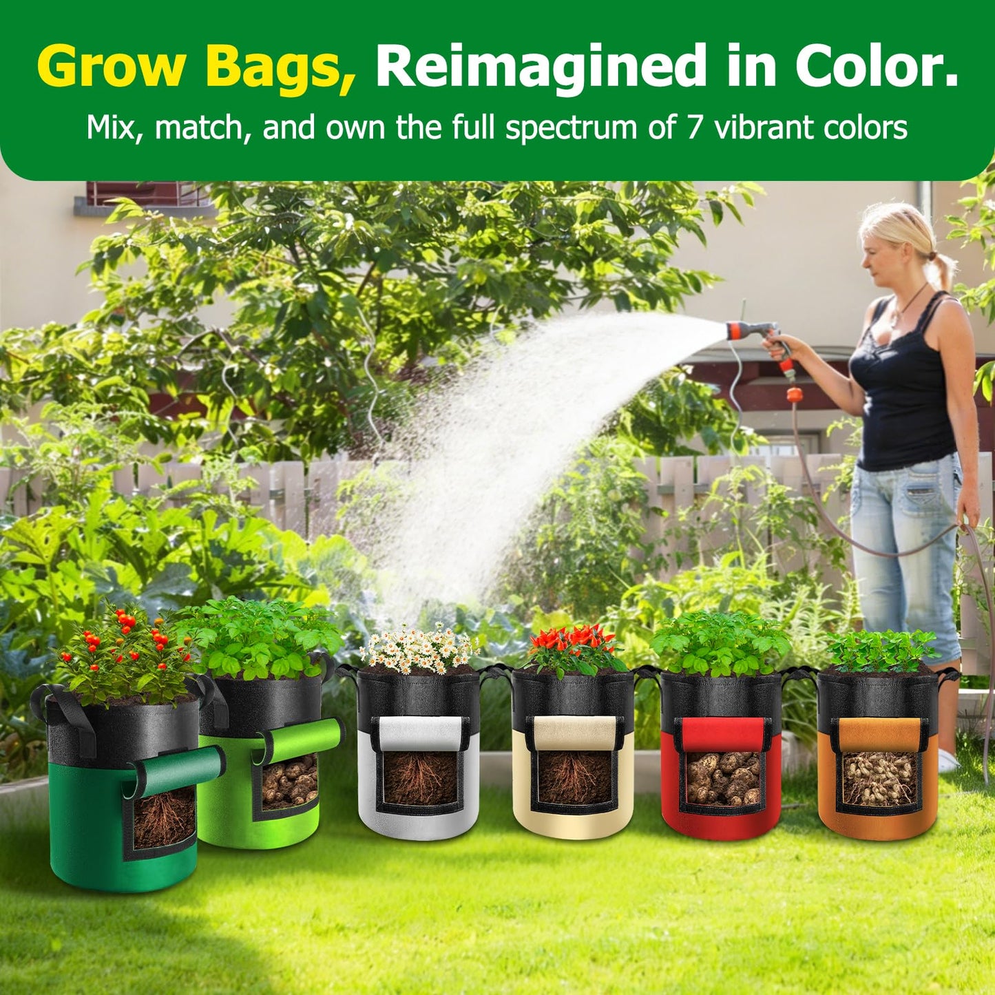 Xpatee 6 Pack Potato Grow Bags with Flap, 10 Gallon Grow Bags for Growing Potatoes, Colorful Durable Fabric Garden Planter Pots with Harvest Window for Tomatoes Vegetables Fruit Flowers Herbs