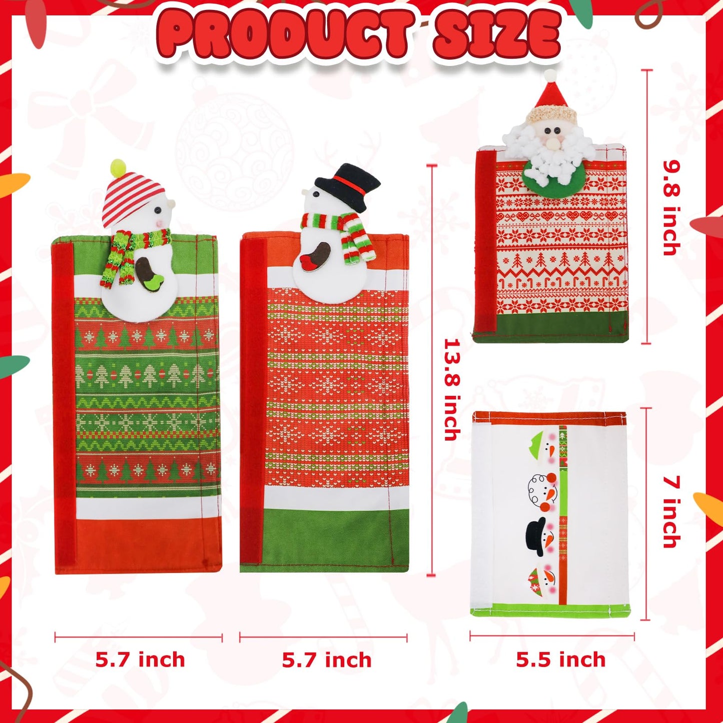 OurWarm Christmas Refrigerator Handle Covers Set of 4, Christmas Kitchen Decor 3D Snowman Couple Fridge Door Handle Cover Washable, Appliance Handle Covers for Christmas Decorations