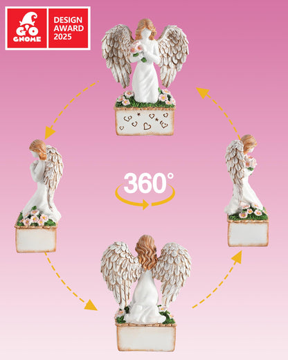 GoGnome Angelic Embrace - Resin Angel Figurine with Bouquet and Heart Accents Decorative Base - A Gift to Express Unwavering Love, Remembrance, Sympathy, Comfort Healing for Women Girls (Angel)
