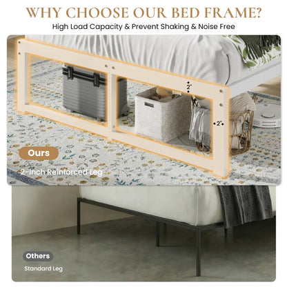 SHA CERLIN 14 Inch Heavy Duty Queen Bed Frame, 4000 lbs Capacity Metal Platform Beds with Reinforced Legs,No Box Spring Required,Easy Assembly,White