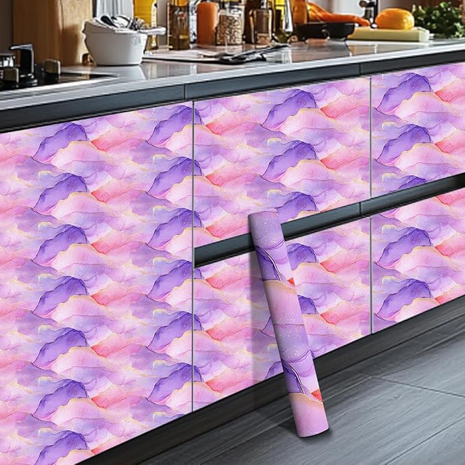 HOMETITUTE Pastel Watercolor Wallpaper Peel and Stick Purple Pink Gradient