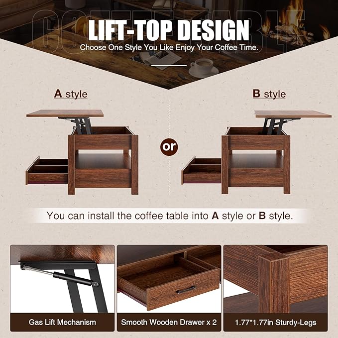 Rolanstar Coffee Table, Lift Top Coffee Table