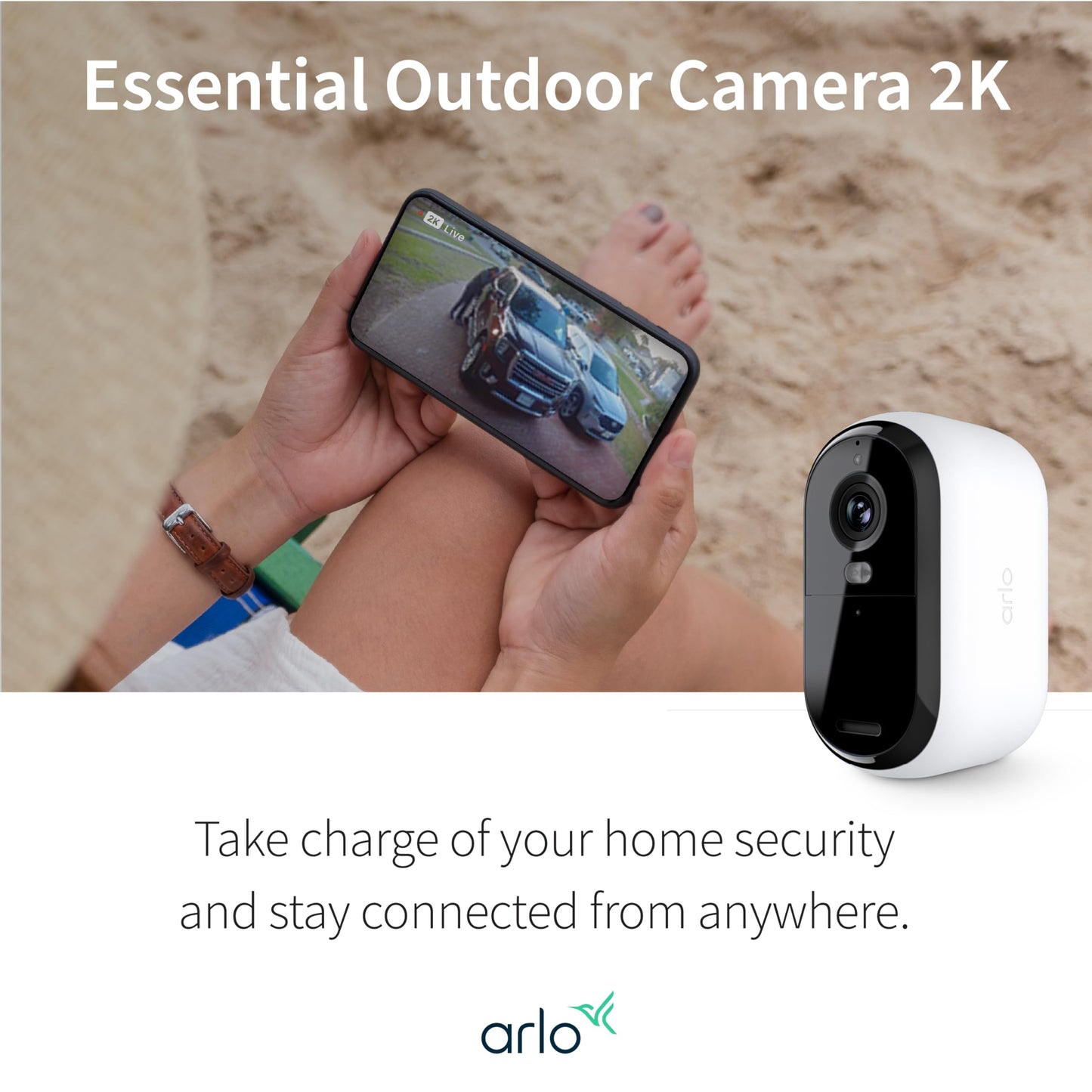 Arlo Essential Security Camera 2K | Outdoor - Indoor | 2nd Gen | Wireless with Spotlight, 2-Way Audio, Color Night Vision, Live Stream, Motion Activation, Real Time Notifications - White, 3 Cameras