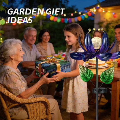 AIINY Solar Purple Metal Flower Wind Spinners, Colorful Spinning Windmill Lotus Yard Art Lights with LED Crystal Ball Decorative Stake Lighting Flower Sculpture