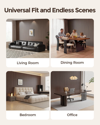 HIGRELIFE Wood Slat Acoustic Wall Panels, 3D Wall Panels with High Density Core for Echo Reduction, Easy DIY, for Living Room, Bedroom, Studio and More,Safe for Kids (Walnut,23.5"x23.5"-2PCS)