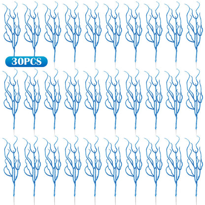 Jutom 30 Pcs Glitter Christmas Tree Pick 13.7 x 2.7 Inch Curly Tall Tree Filler Branches Sprigs and Twigs Decorations for Christmas Vase Xmas Gift Wedding Decoration(Blue)