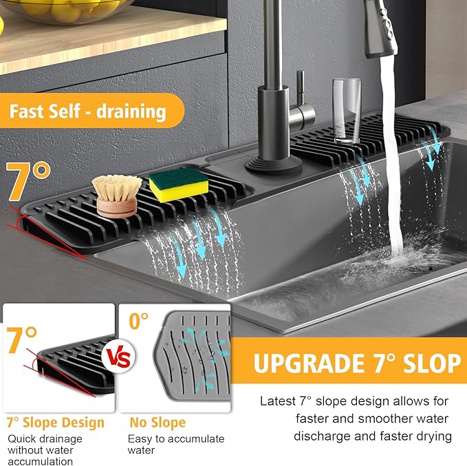 24-Inch Kitchen Sink Splash Guard Mat | 7° Slope