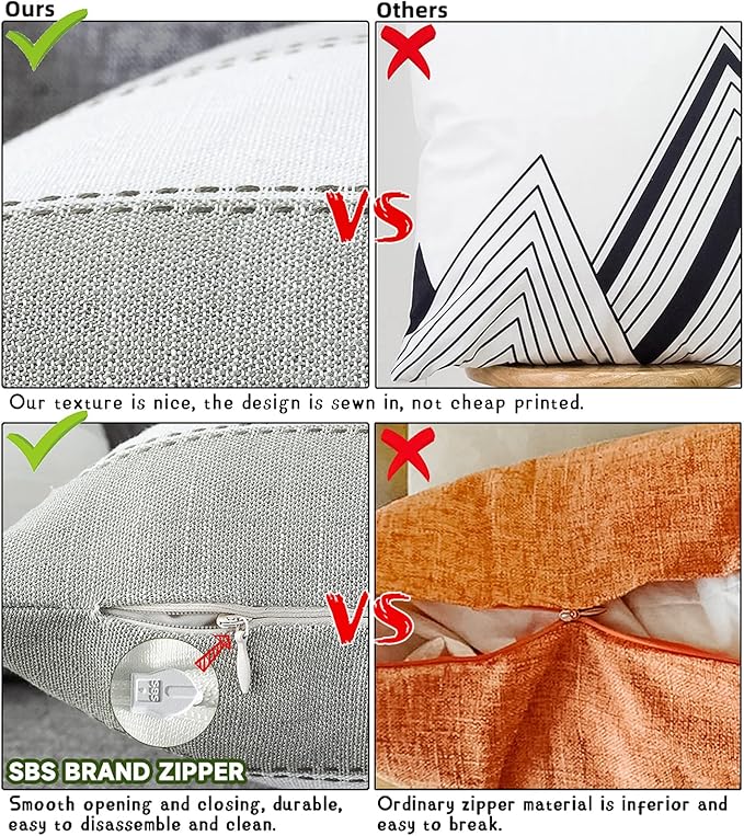 AmHoo Pack of 2 Farmhouse Stripe Check Throw Pillow Covers Set Case Cotton