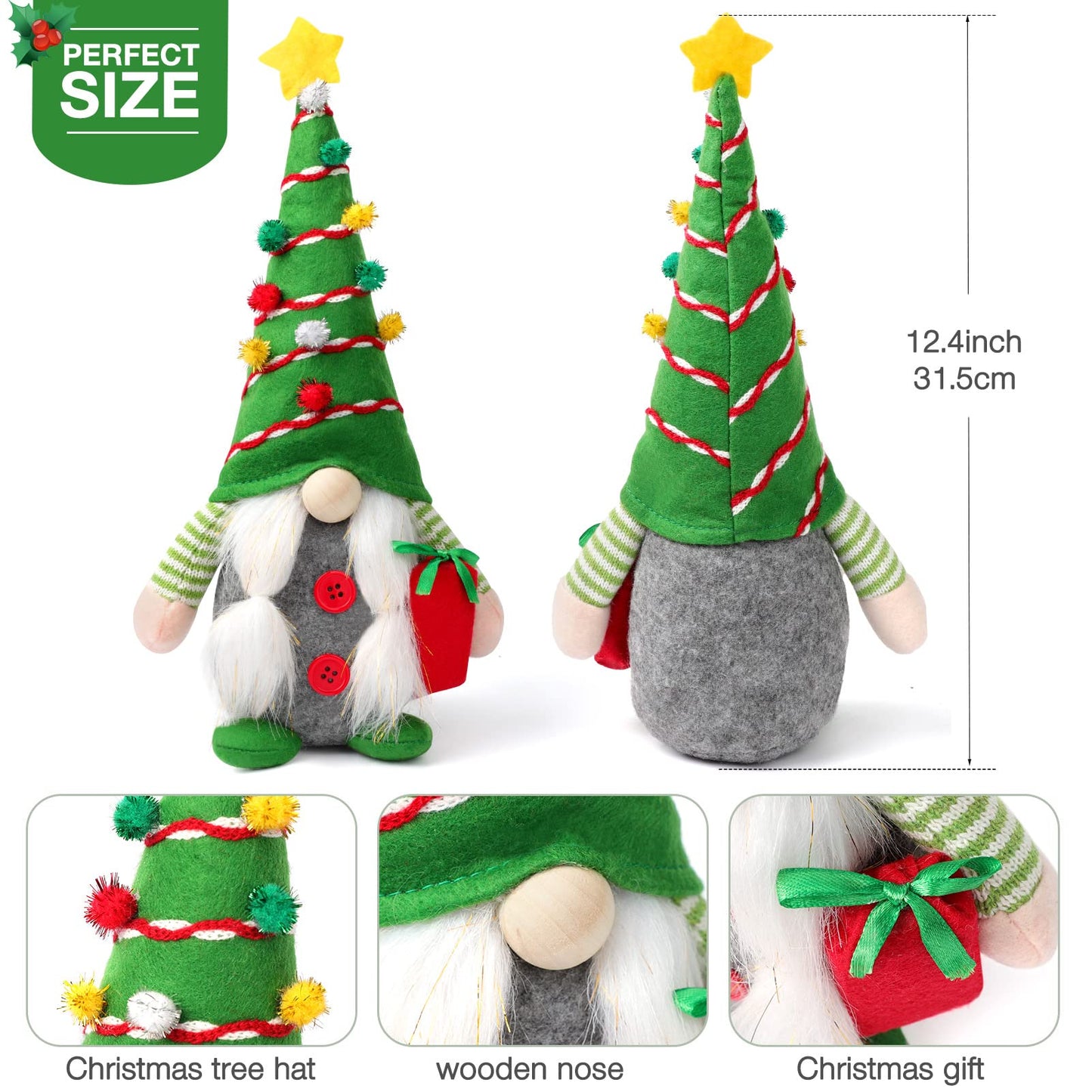 Yonsya Set of 2 Christmas Gnome Plush Decorations, Xmas Farmhouse Tiered Tray Tree Christmas Decor Doll Collectible Figurines - Home Tabletop Elf Ornaments (2, Red+Green)