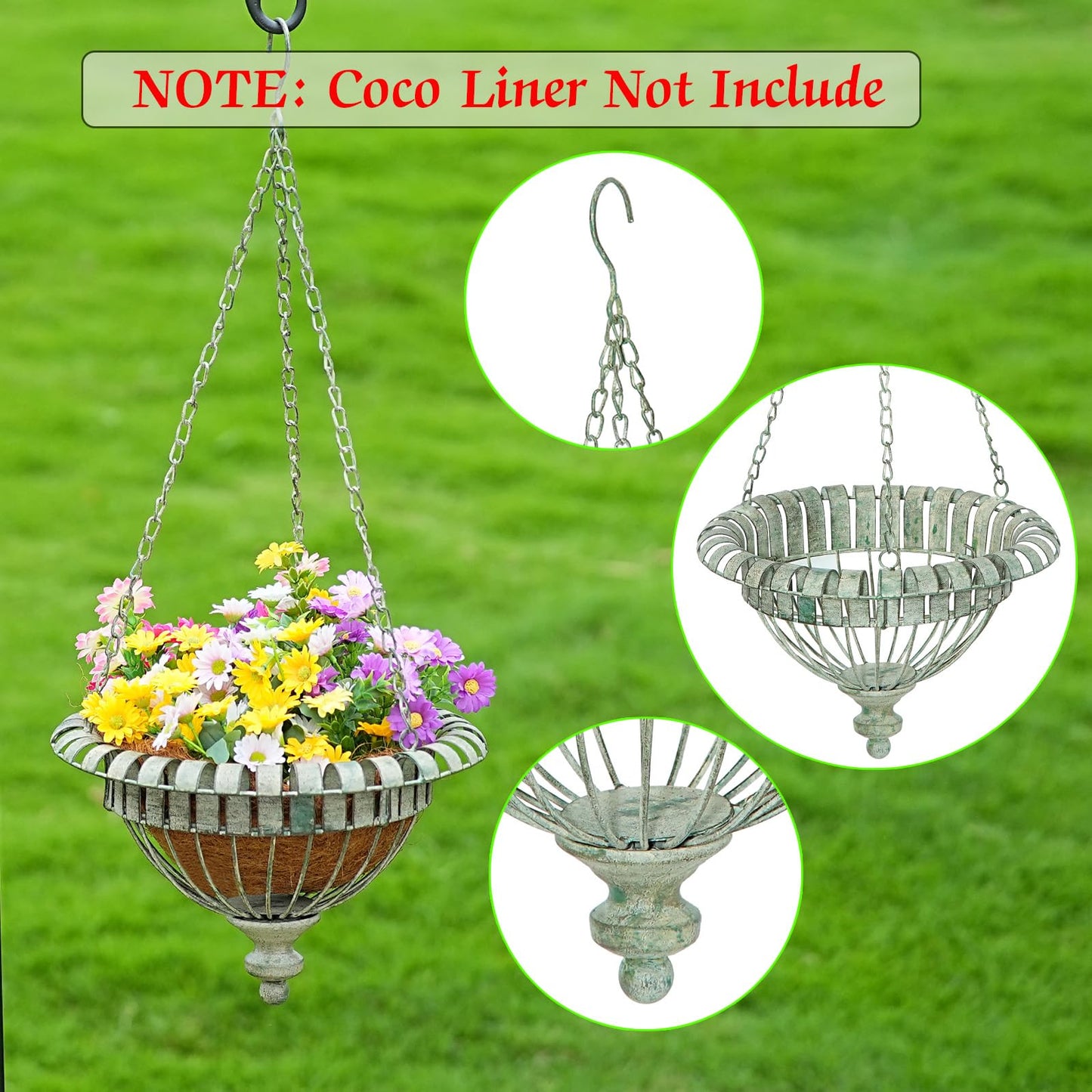 HUWAIPL Set of 2 Metal Hanging Planters,Hand-Crafted Rusty Hanging Basket Plant Holder for Outdoor Indoor Garden, Patio, Deck, Porch, Flower Pots