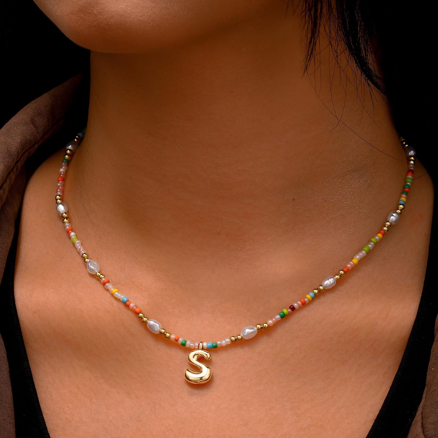 Ritach Initial Necklaces for Women Jewelry - Letter T Necklace Colorful Initial Necklaces for Women Beaded Boho Necklace Summer Beach Jewelry