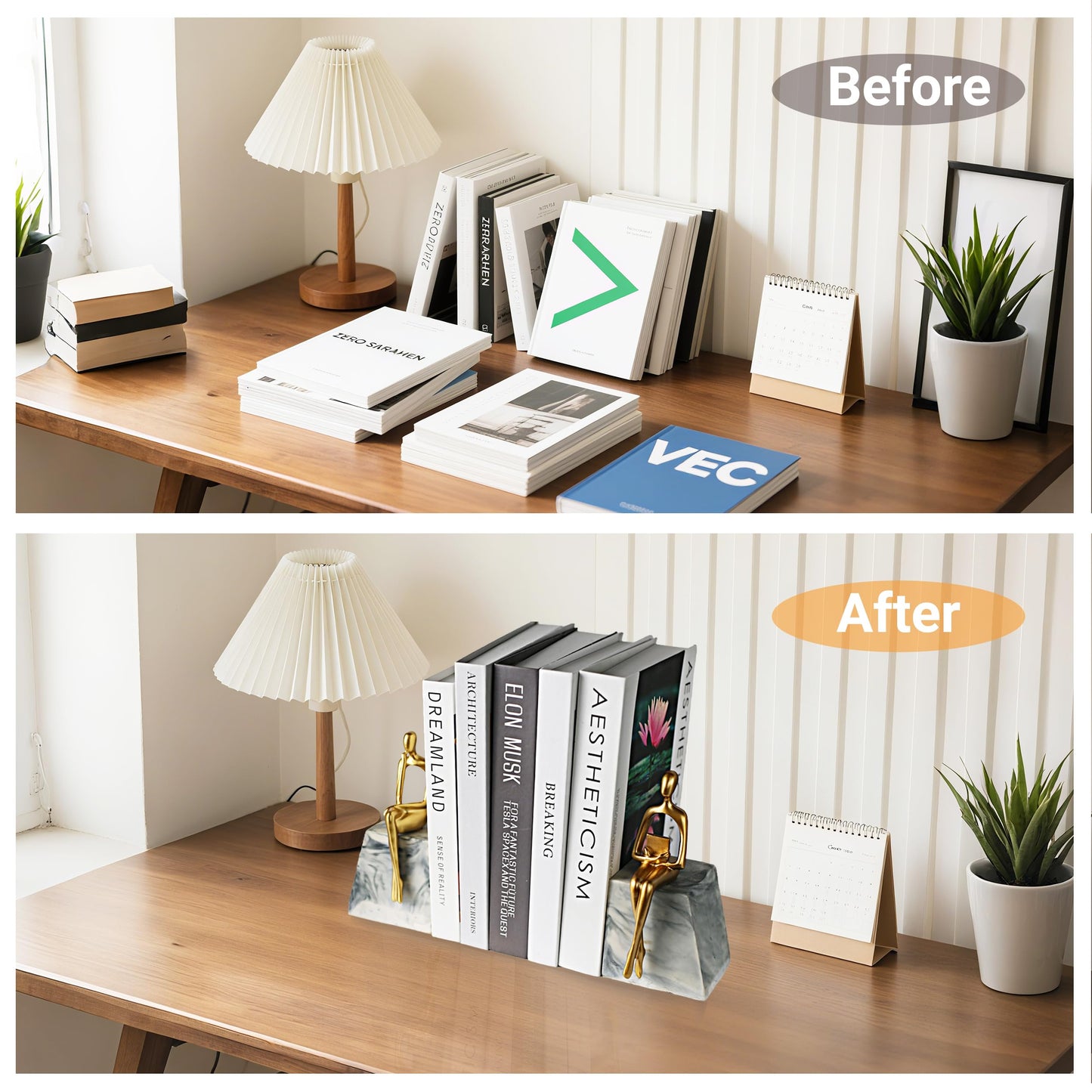 Book Ends for Shelves to Hold Books,Heavy Duty Thinker Abstract Statue Decorative Bookends for Home Office Bookshelf, Gift for Book Lovers,1 Pair