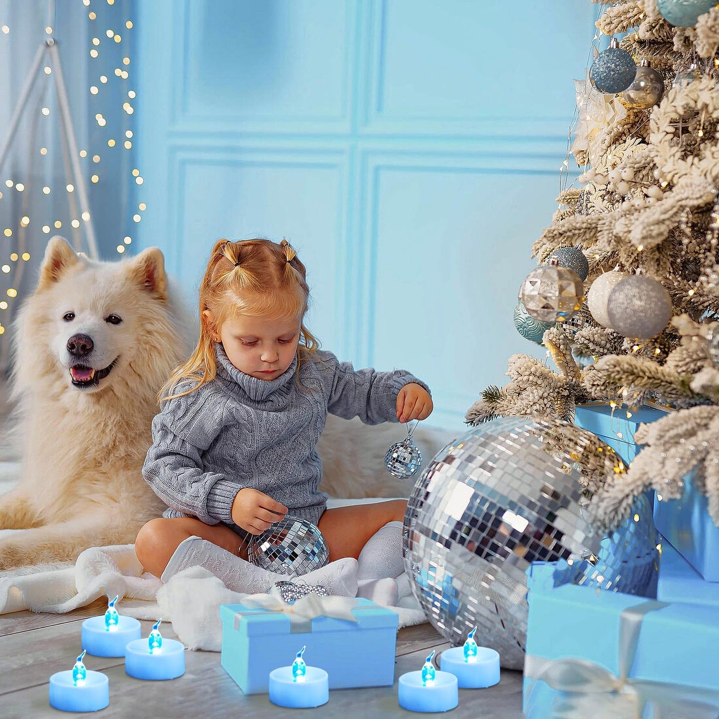 Yakpo 36 Pack Blue LED Tea Light Battery Operated, Flameless Blue Flickering Votive Tealight, Electric LED Fake Candle Bulk for Wedding, Party, Christmas, Halloween Pumpkin Lights Decorations