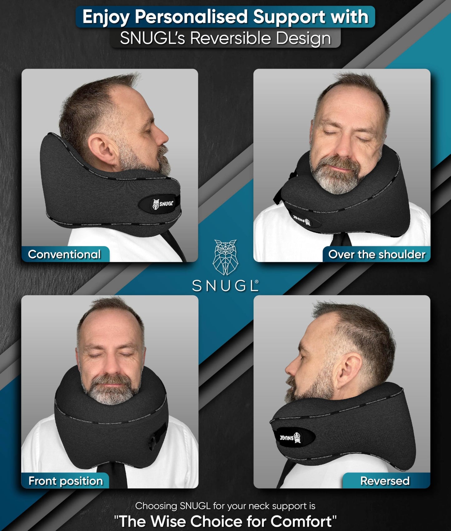 SNUGL Travel Pillow – Memory Foam Pillows - Neck Pillow for Airplane with Carry Bag & Clip – Neck Support Pillows for Pain Relief - Airplane Travel Essentials (Adult Regular - Black)