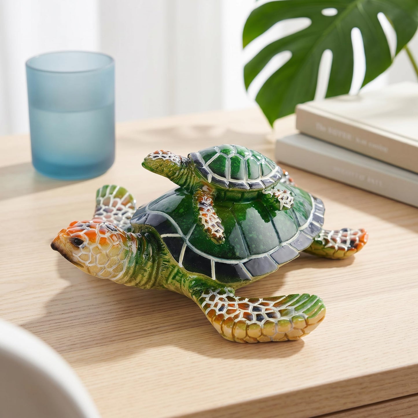 Brizoria Sea Turtle Decor Collectible Figurines with Baby Resin Animal Statue Blue Green Ocean Themed Gift from The Sea Turtle Gifts for Women Men Tabletop Decorations Tortoise, Green