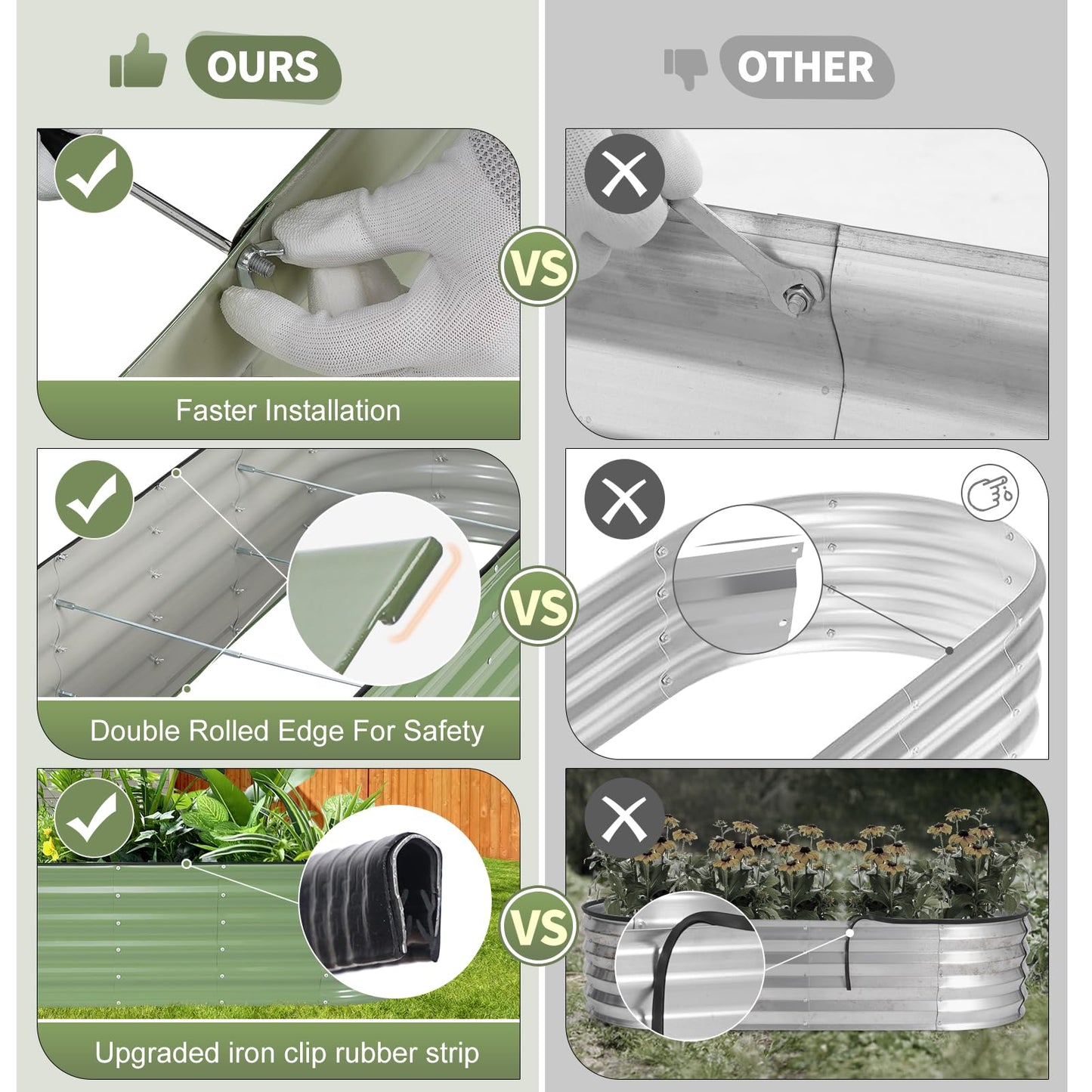 Permade Galvanized Raised Garden Bed Outdoor- 2 Pcs Raised Beds for Gardening| Metal Planter Box, Steel Raised Garden Bed Kit with Gloves for Vegetables, Flower, Herbs (6x2x1.4FT, Green)