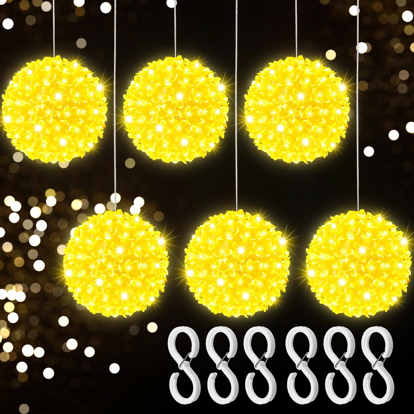 Baquler 6 Pcs Outdoor Christmas Balls Lights 5.5 Inch Christmas Starlight Sphere with 100 Bulbs Ornament Ball Light LED Hanging Globe Sphere Lights for Xmas Outdoor Party Yard Decoration(Warm White)