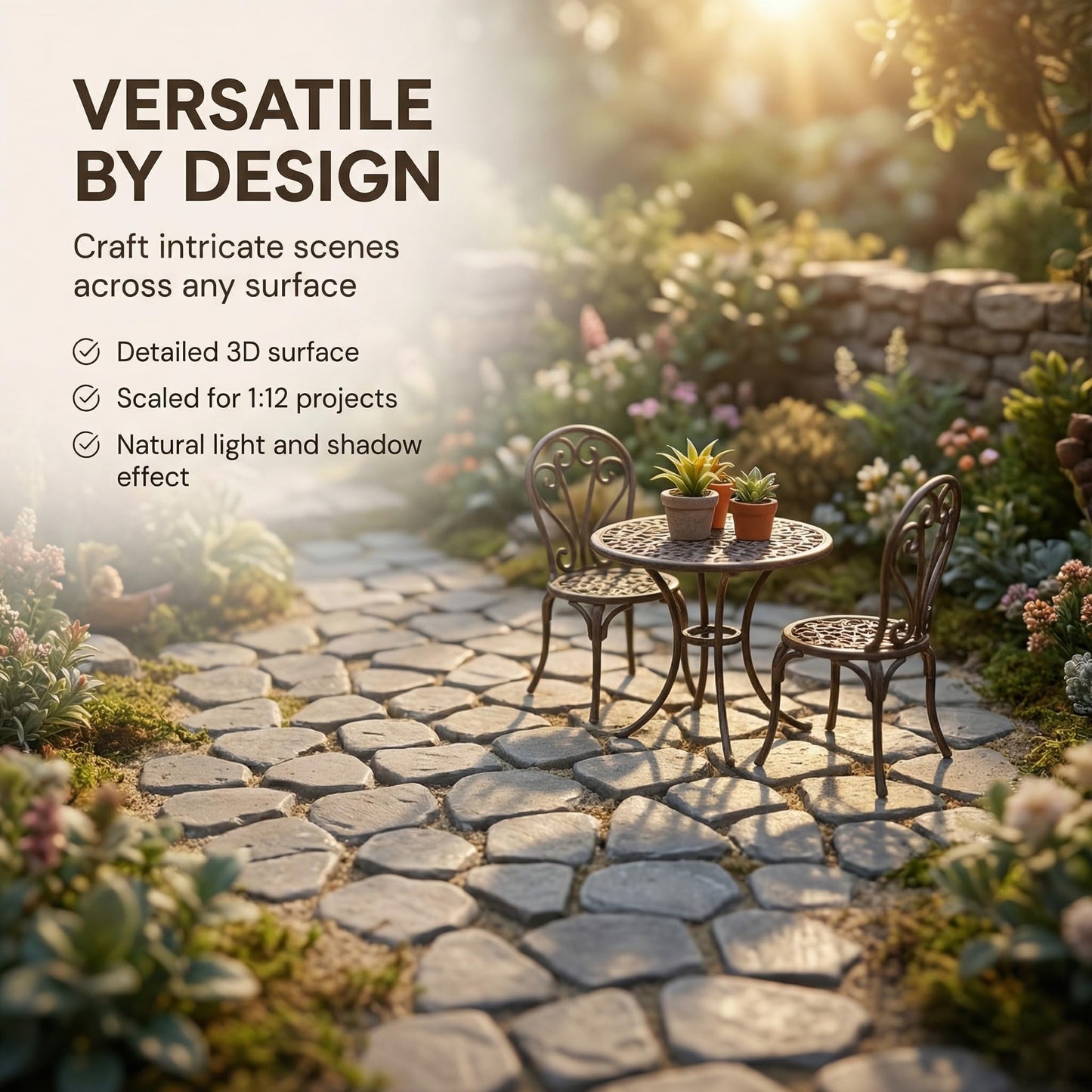 Mini Bricks, 300 pcs, 1:12 Scale Stone-Style Pavers for Dollhouse Walls & Patios, REDUCIO!