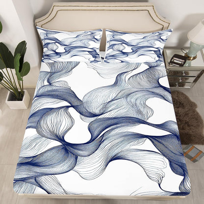 Feelyou Stripes Bed Sheets Set Modern Striped Art Sheet Set for Kids Boys Girls Teens Abstract Texture Printed Sheets with Deep Pocket Fitted Sheet Queen Size Luxury Texture Bedding Set 4Pcs