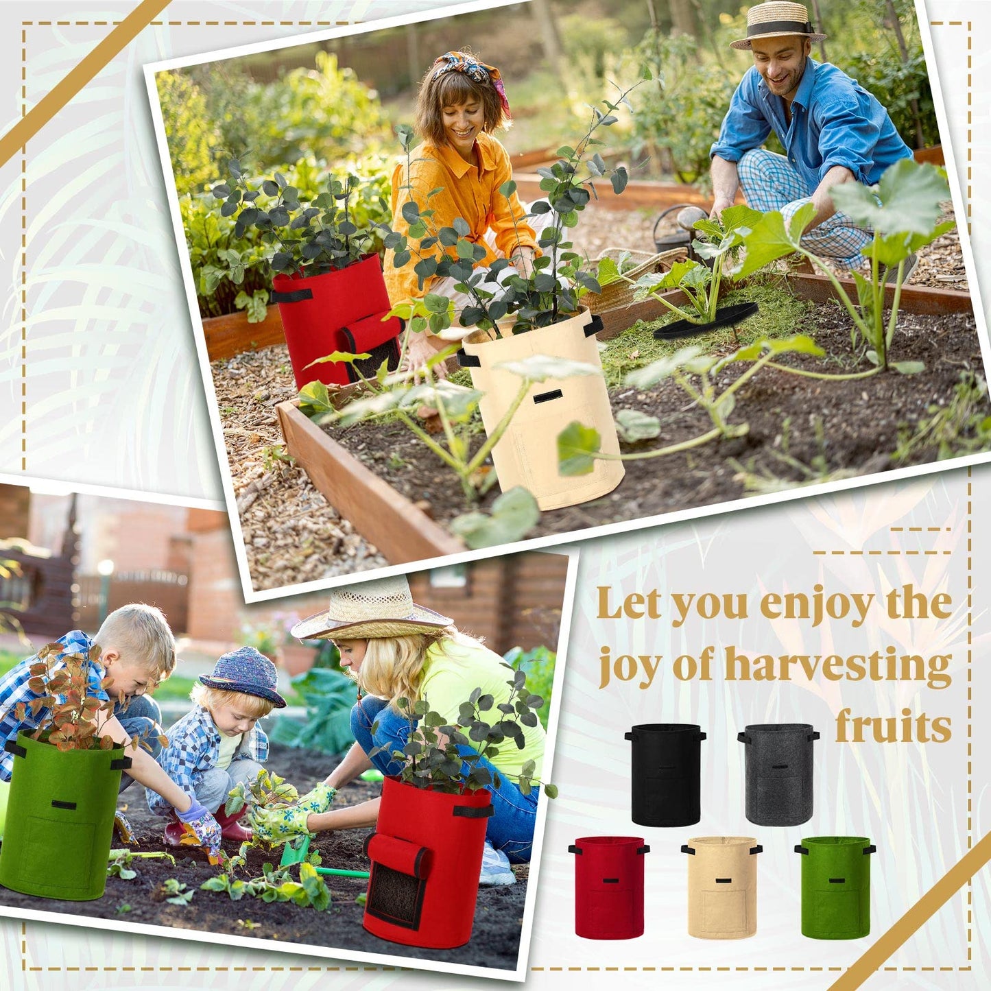 Yinder 20 Pcs 10 Gallon Potato Grow Bags with Flap and Handles Thickened Aeration Fabric Pots Garden Bags Potato Growing Containers Vegetable Garden Planter Bag for Plant Fruit(Classic Color)
