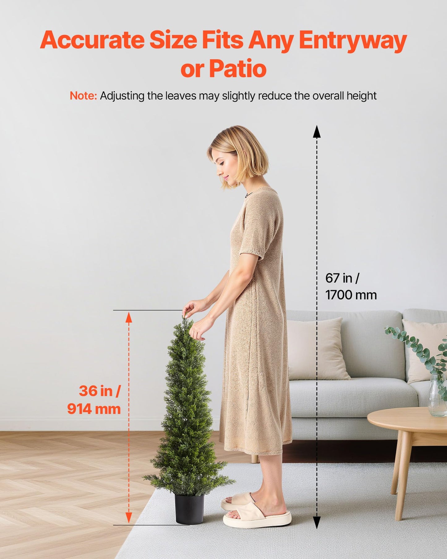 VEVOR Artificial Cedar Topiary Trees, 36 inch 2 Set Faux Pine Shrubs Plants, Fake Silk Tree Look Real, Easy Assembly for Decor Front Porch Outdoor Patio Garden Balcony Backyard Indoor Office（3FT