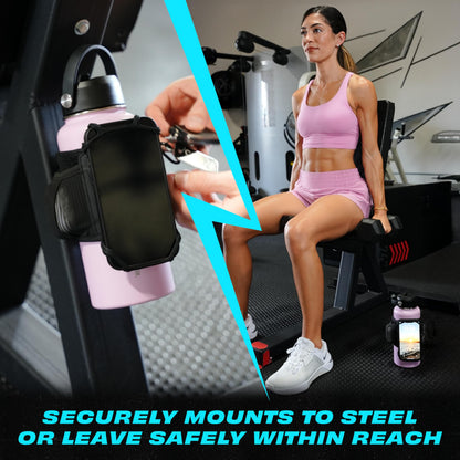 FitWallet Magnetic Gym Water Bottle Bag & Phone Holder – Hands-Free Sleeve Pouch for Stanley, Hydro Flask & YETI – Detachable Smartphone Case for Workout
