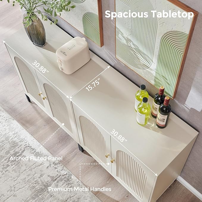 IFBUY Modern Sideboard Buffet Cabinet, 123.5" W Fluted Arched Buffet Cabinet