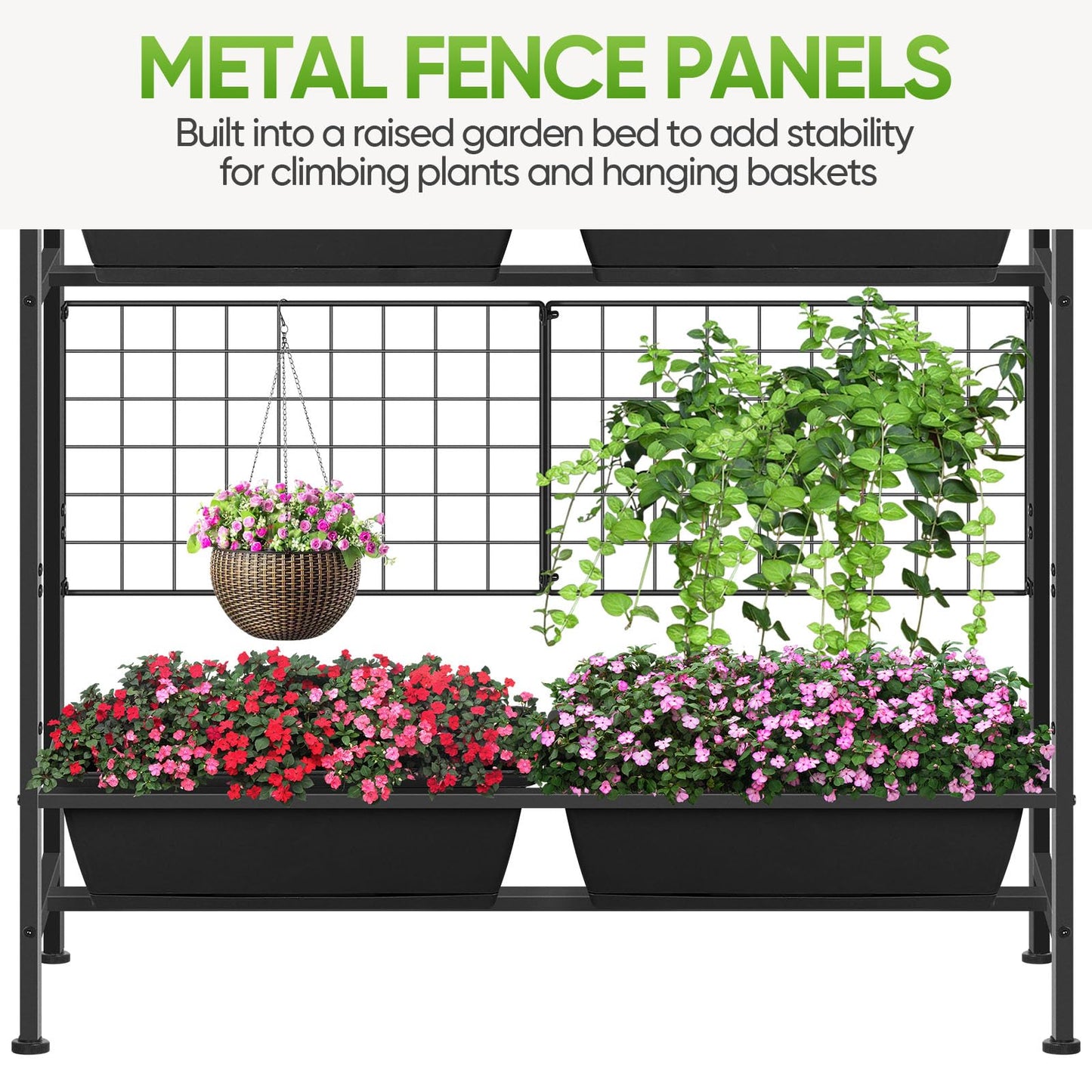 CADUKE Raised Garden Bed, Garden Raised Planter Box with Legs, 32" Elevated Vegetable Garden Beds with Drainage Holes & Trellis, Herb Garden Planter Outdoor for Vegetables, Balcony, Patio, Black