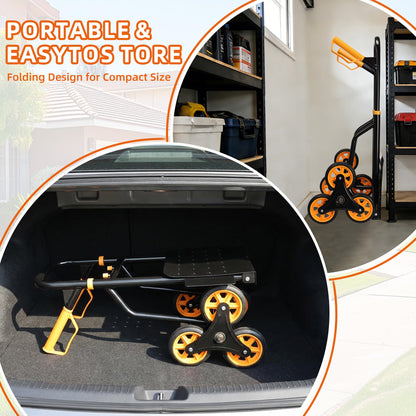 Heavy Duty Stair Climbing Dolly, 380lb Capacity Folding Hand Truck with 5.9” Tri-Wheel, Portable Stair Climber Cart for Moving Furniture Groceries Boxes Laundry, Back-Saving Tool for Apartment Home