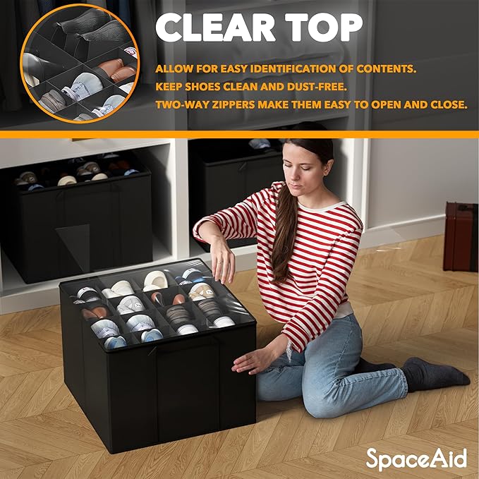 SpaceAid Shoe Organizer for Closet, 2 Pack Foldable Shoe Storage Containers