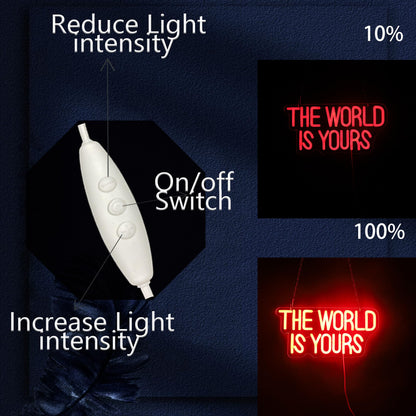 The World Is Yours Neon Sign Dimmable The World is Yours LED Sign Wall Decor Gift Suitable for Bedroom Game Room Man Den Cinema Party 14 * 6.8 Inch