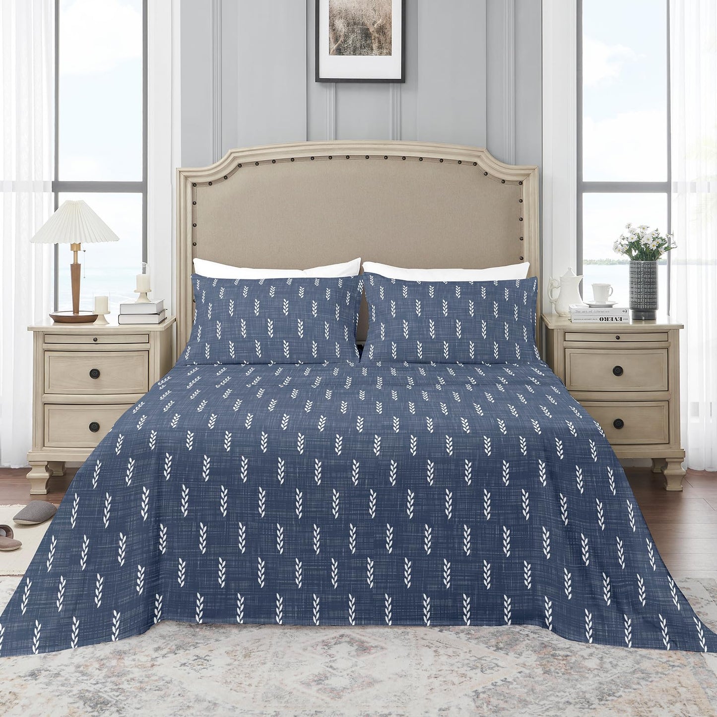 YIYEA Queen Sheet Set, Premium Double Brushed Microfiber Bed Sheet Set for All Season, Soft Breathable, 16" Deep Pocket, Shrinkage and Fade Resistant, 4PC, Queen