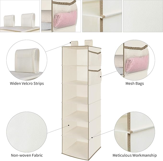 MAX Houser 6 Tier Shelf Hanging Closet Organizer, Closet Hanging Shelf