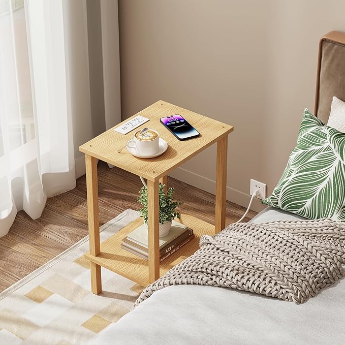TUTOTAK End Table with Charging Station, Small Side Table with Outlets