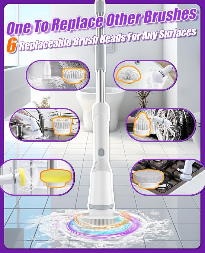 NBONEBS Electric Spin Scrubber, Cordless Shower Scrubber Rotary Floor Brushes &