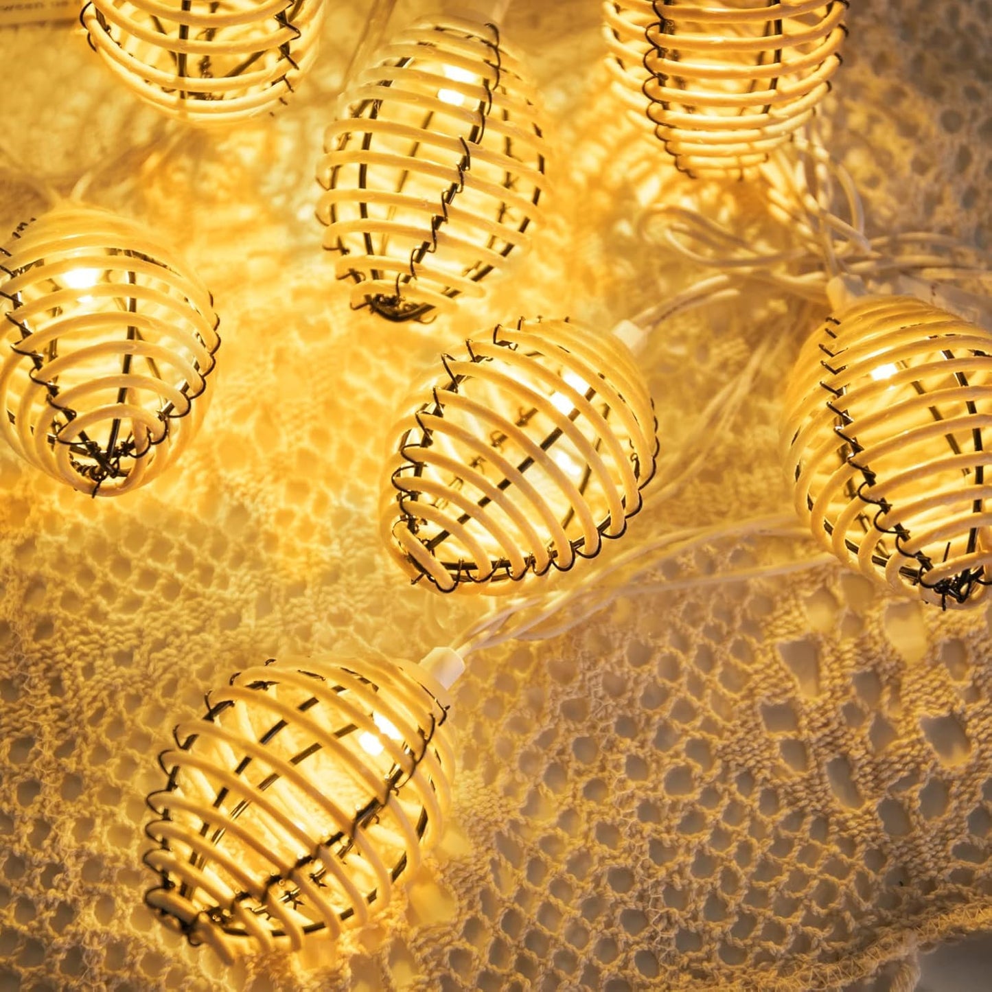 Vigdur Rattan Ball String Lights - 10FT Lantern String Lights Plug in with 10 Led Bulbs, Decorative String Light for Indoor Outdoor Balcony Patio Garden Wedding Bedroom Decor