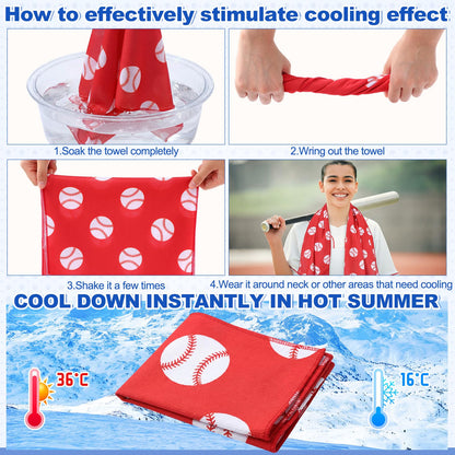 Mindsoft 12 Set Baseball Cooling Towels for Sports Team Gifts with Carrying Pouch 40 x 12 Inch Baseball Towels Bulk Microfiber Ice Cooling Rags for Birthday Party Favors Swag Bag Stuffers