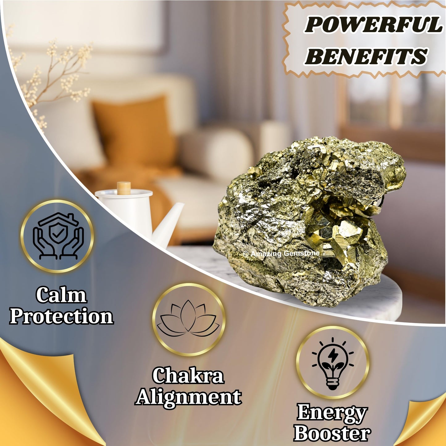 Amazing Gemstone Pyrite Crystal Stone Cluster Samples - Extra Large High Energy Natural Iron Pyrite Stone Pirita Piedra Original with Healing Properties (180-250 Gram)