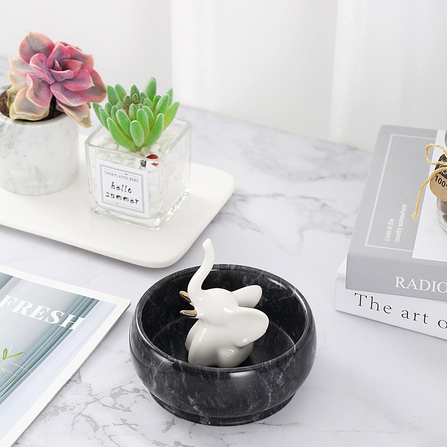 CM CHIC MONDAY 4.72 Inch Decorative Bowls - Natural Marble Key, Coffee Table Centerpiece, Soap Serving, Incense Burner, Smudge Bowl