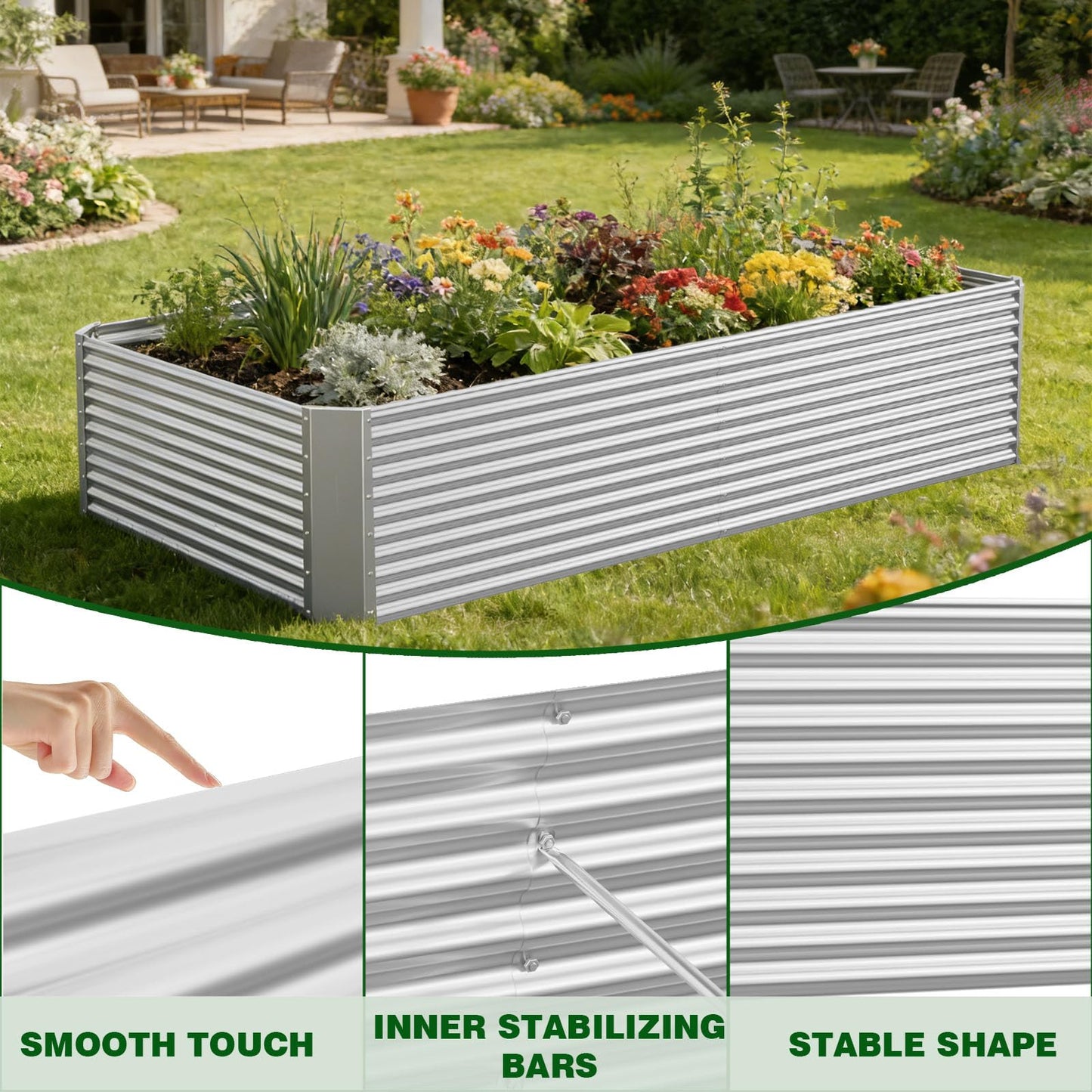 Annzoe 3 Pcs 4 x 2 FT Galvanized Steel Raised Garden Bed – Outdoor Planter Box for Root Vegetables, Herbs & Flowers, Large Metal Garden Beds for Backyards, Terraces and Balconies
